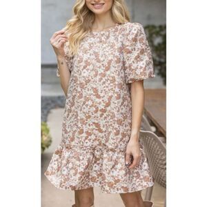 NWOT Voy Adley Floral Jacquard Puff Sleeve Cottagecore Mini Dress Women's Large